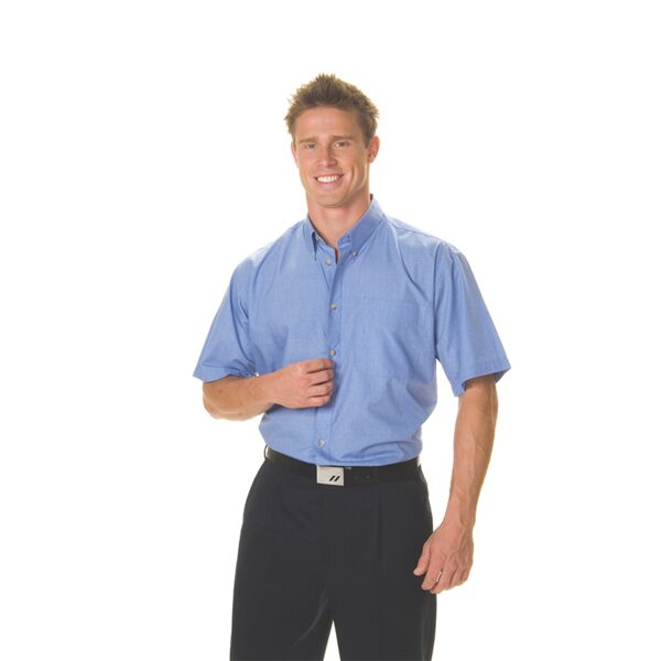 Mens Polyester Cotton Chambray Business Shirt Short Sleeve Thumbnail